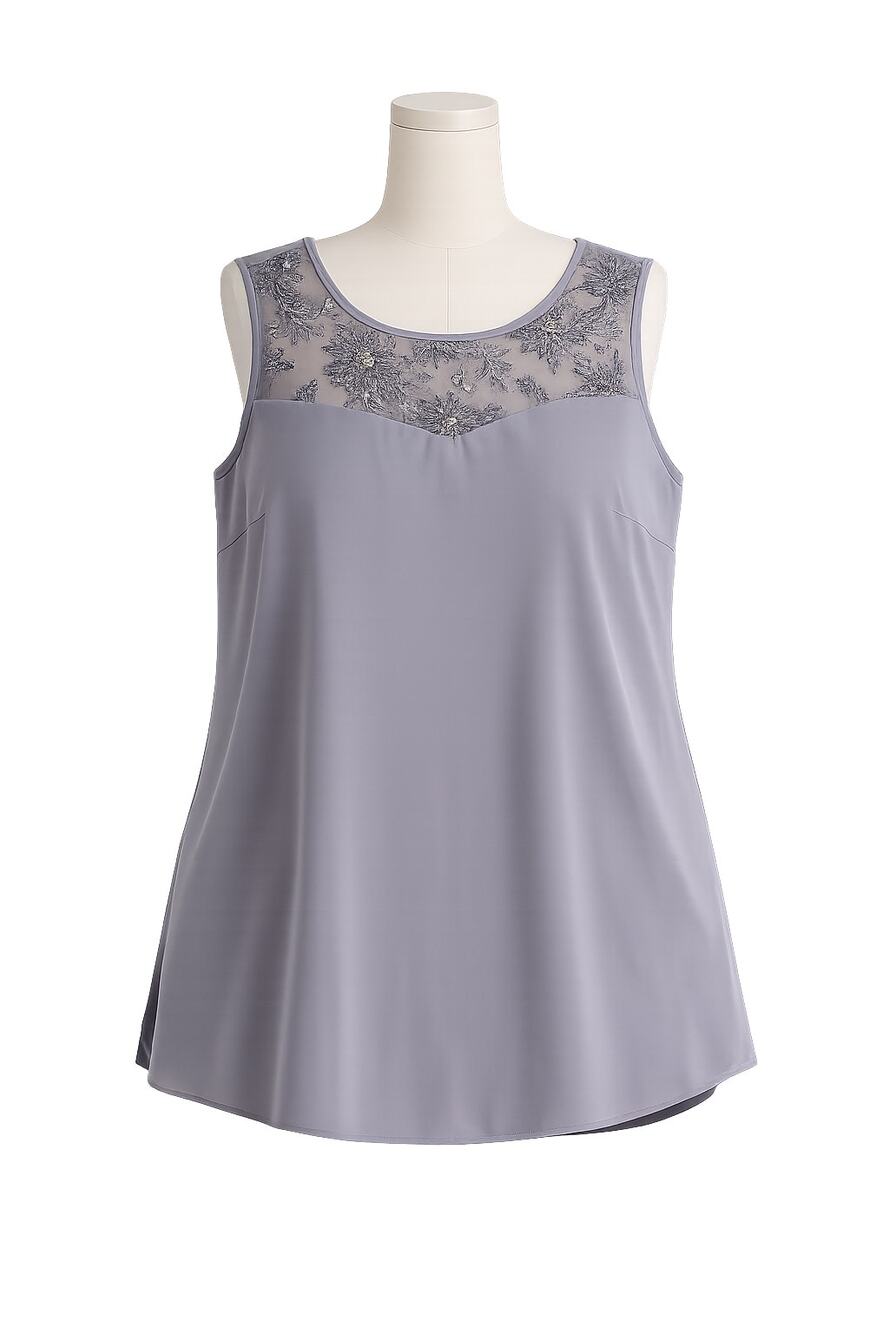 Le Bos Gray Embroidered Beaded Sleeveless Blouse - Plus Size 20W